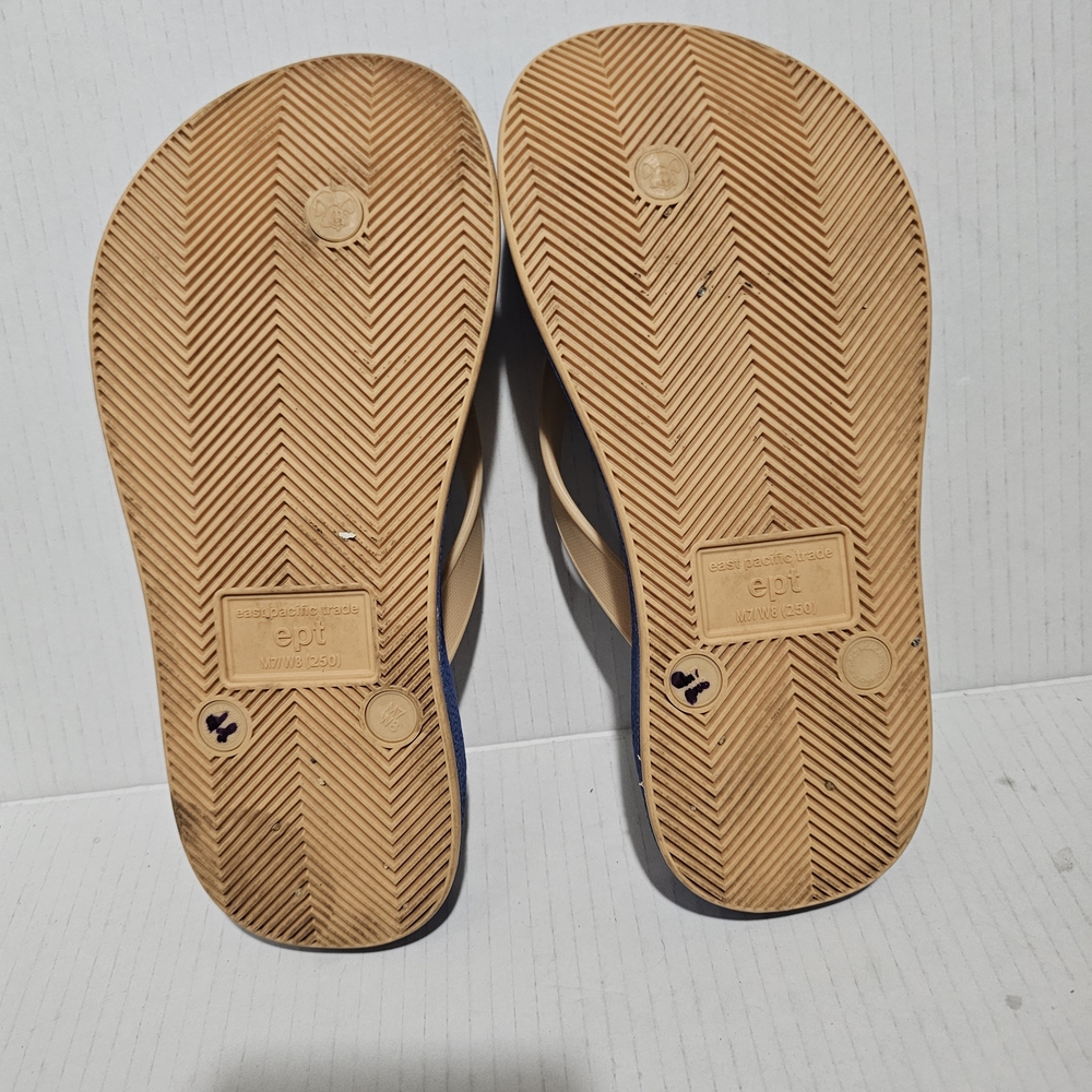 East Pacific Trade Malibu Blue Tan Unisex Flip flops sandals Sz women's 8 mens 7 - Picture 7 of 11